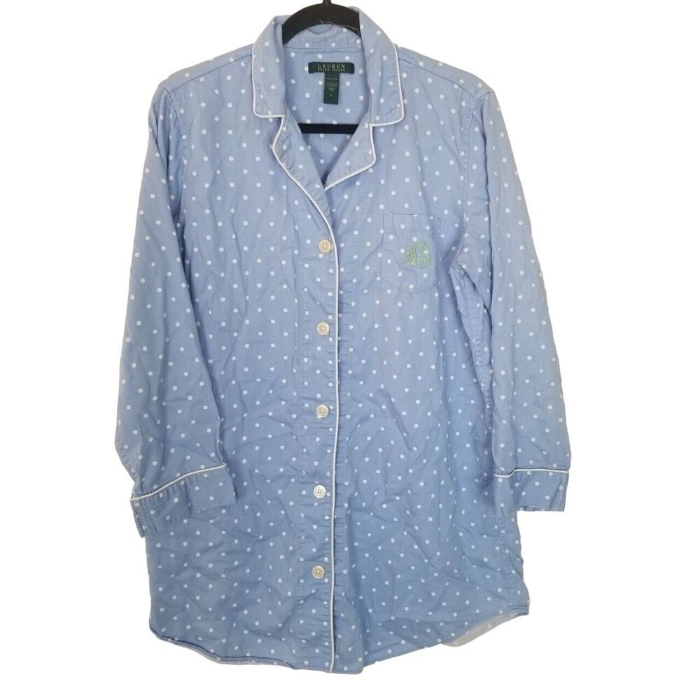 Lauren Ralph Lauren Womens Polka Dot Pajama Top Size M Sleepwear Loungewear
